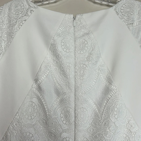 ANTONIO MELANI White Lace Cap-Sleeve Round Neck Sheath Dress Size 12 - Picture 8 of 10